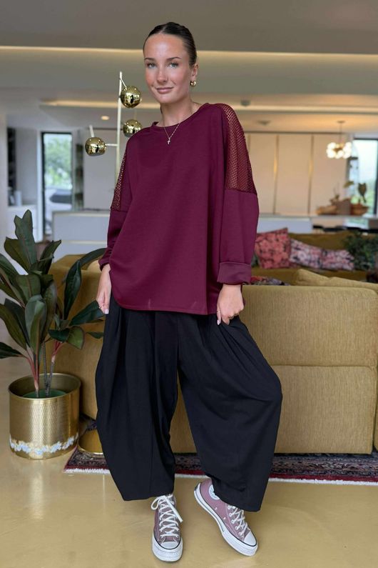 Made in Italy Tovi Mesh Panel Top Bordeaux **